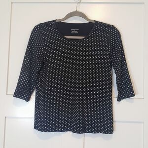 Christopher & Banks Polka Dots Cotton Top 3/4 Sleeves Black White Size Small